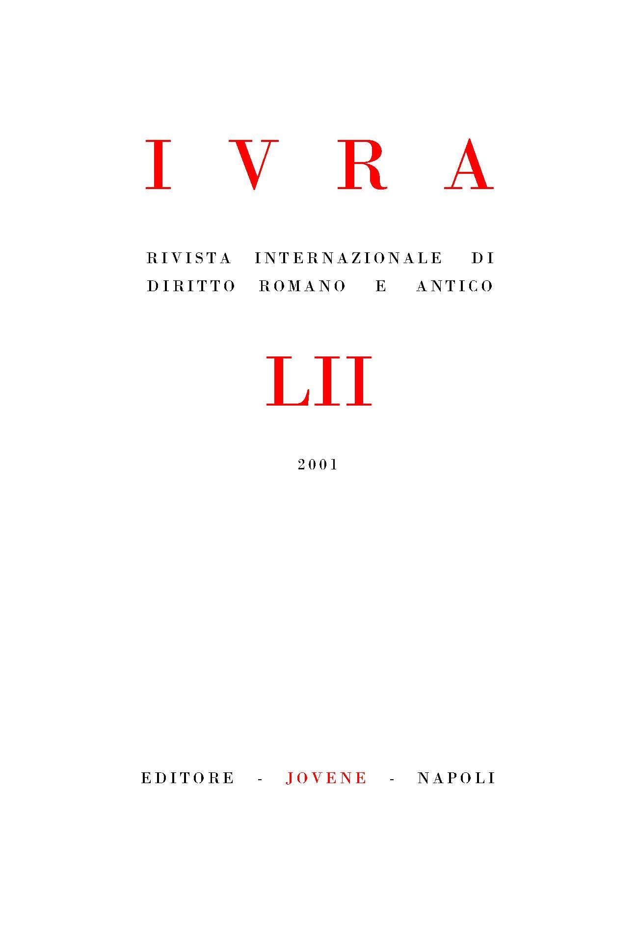 IVRA - Rivista internazionale di diritto romano e antico - Vol. 52/2001