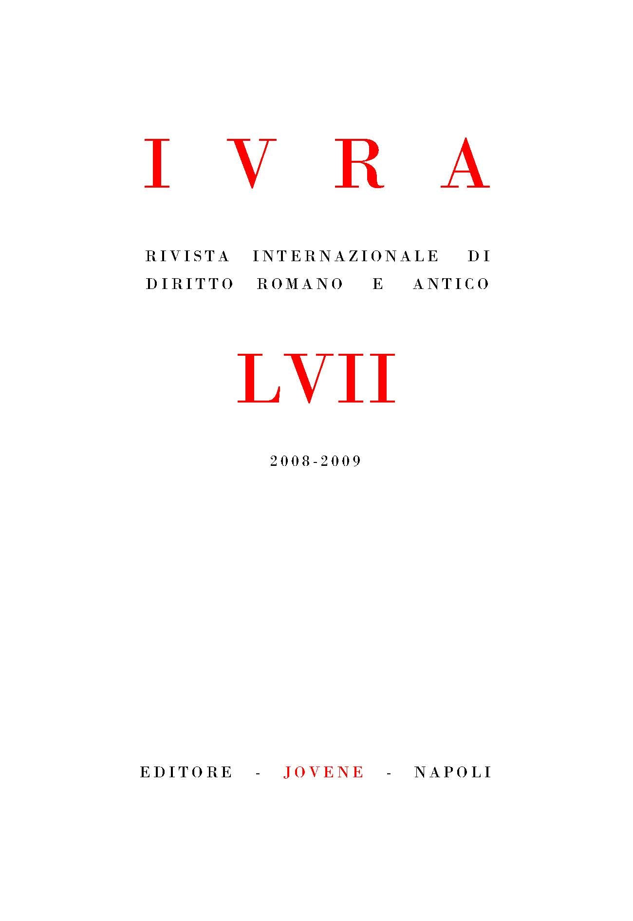 IVRA - Rivista internazionale di diritto romano e antico - Vol. 57/2008-2009
