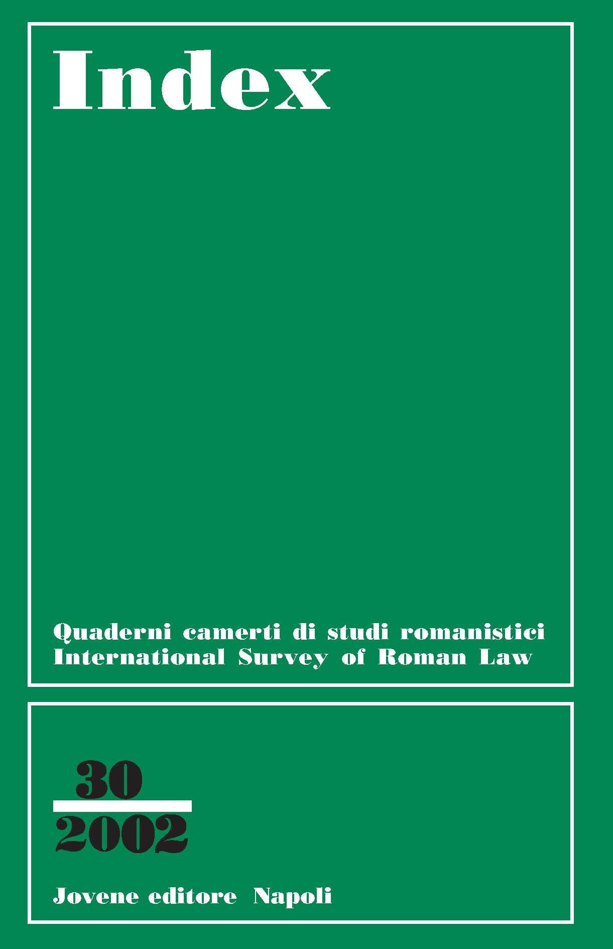 INDEX - International Survey of Roman Law - Vol. 30/2002