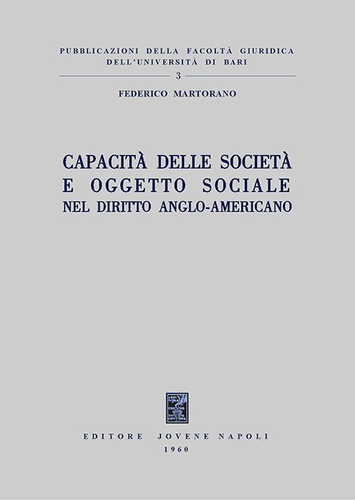 Capacità delle società e oggetto sociale nel diritto anglo-americano.