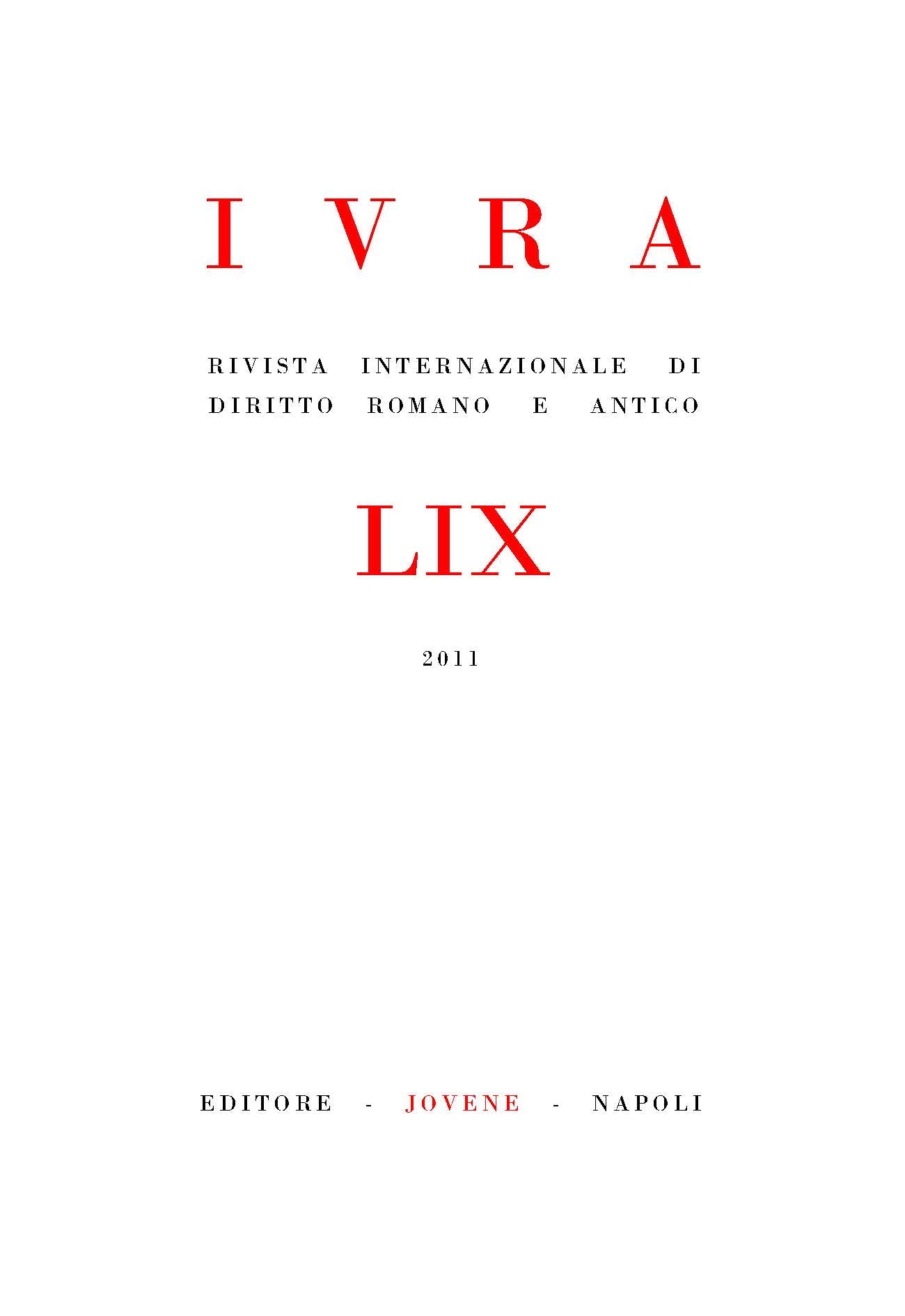 IVRA - Rivista internazionale di diritto romano e antico - Vol. 59/2011