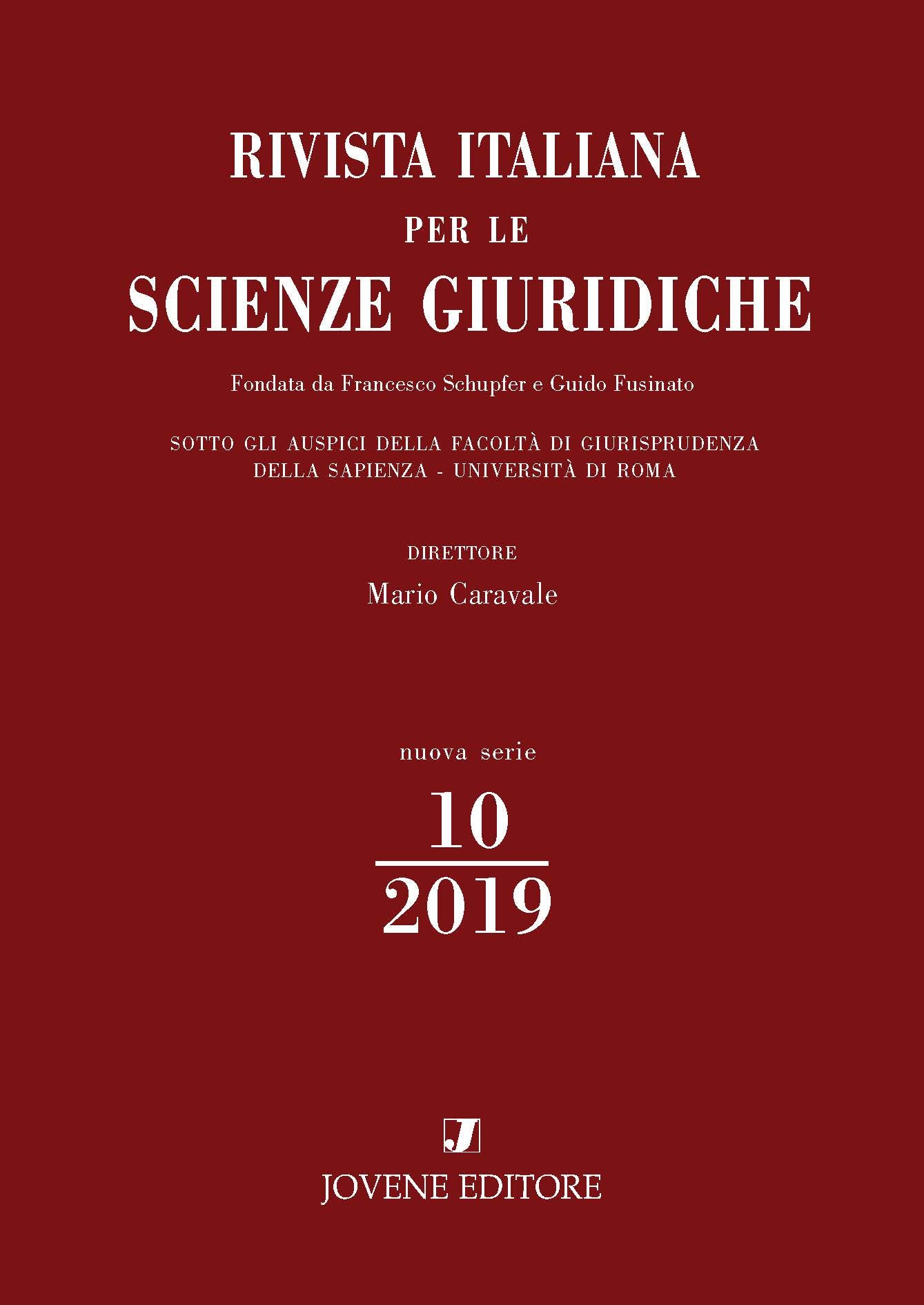 RIVISTA ITALIANA PER LE SCIENZE GIURIDICHE 2019